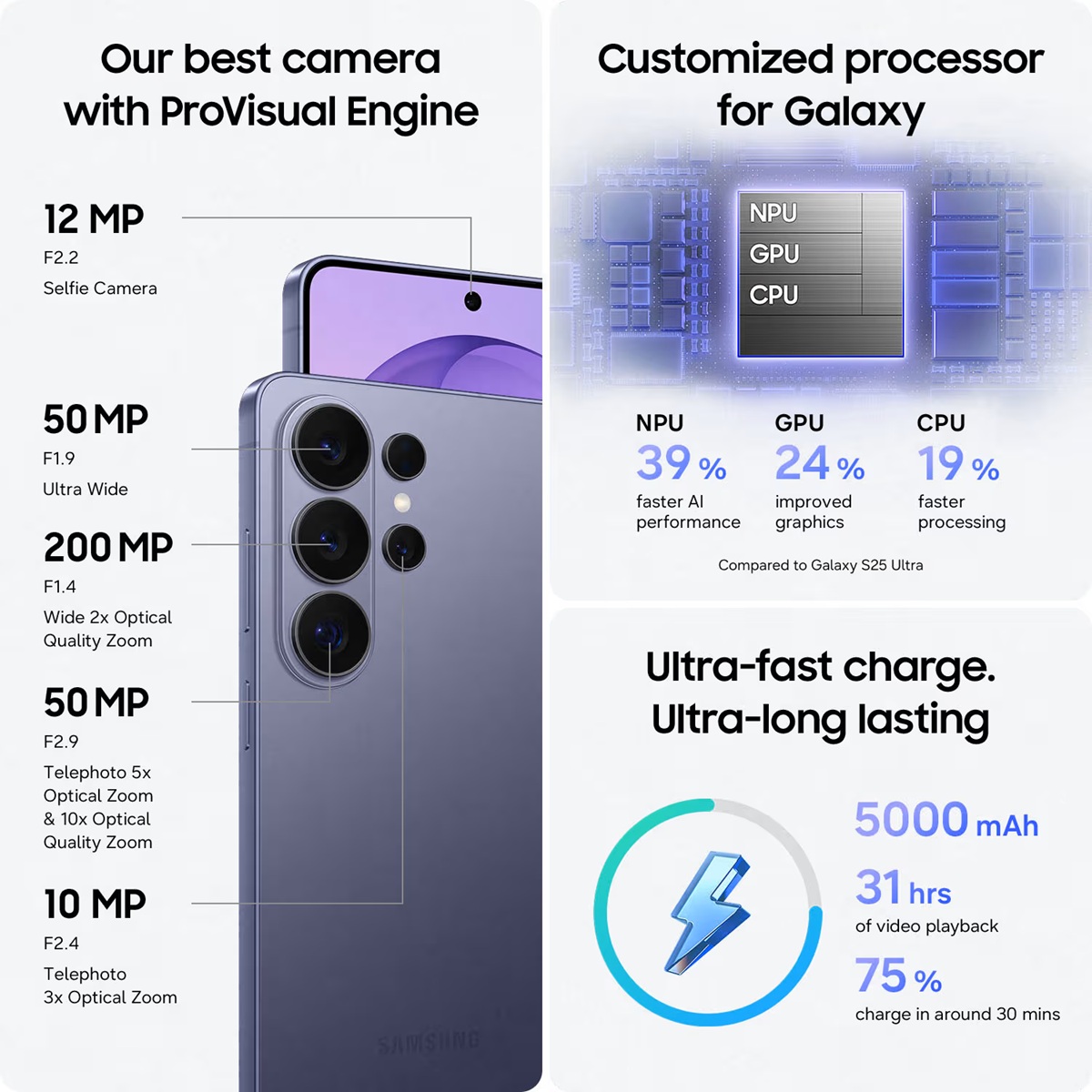 Samsung Galaxy S26 Ultra 256GB 5G smartphone - Koboltlila