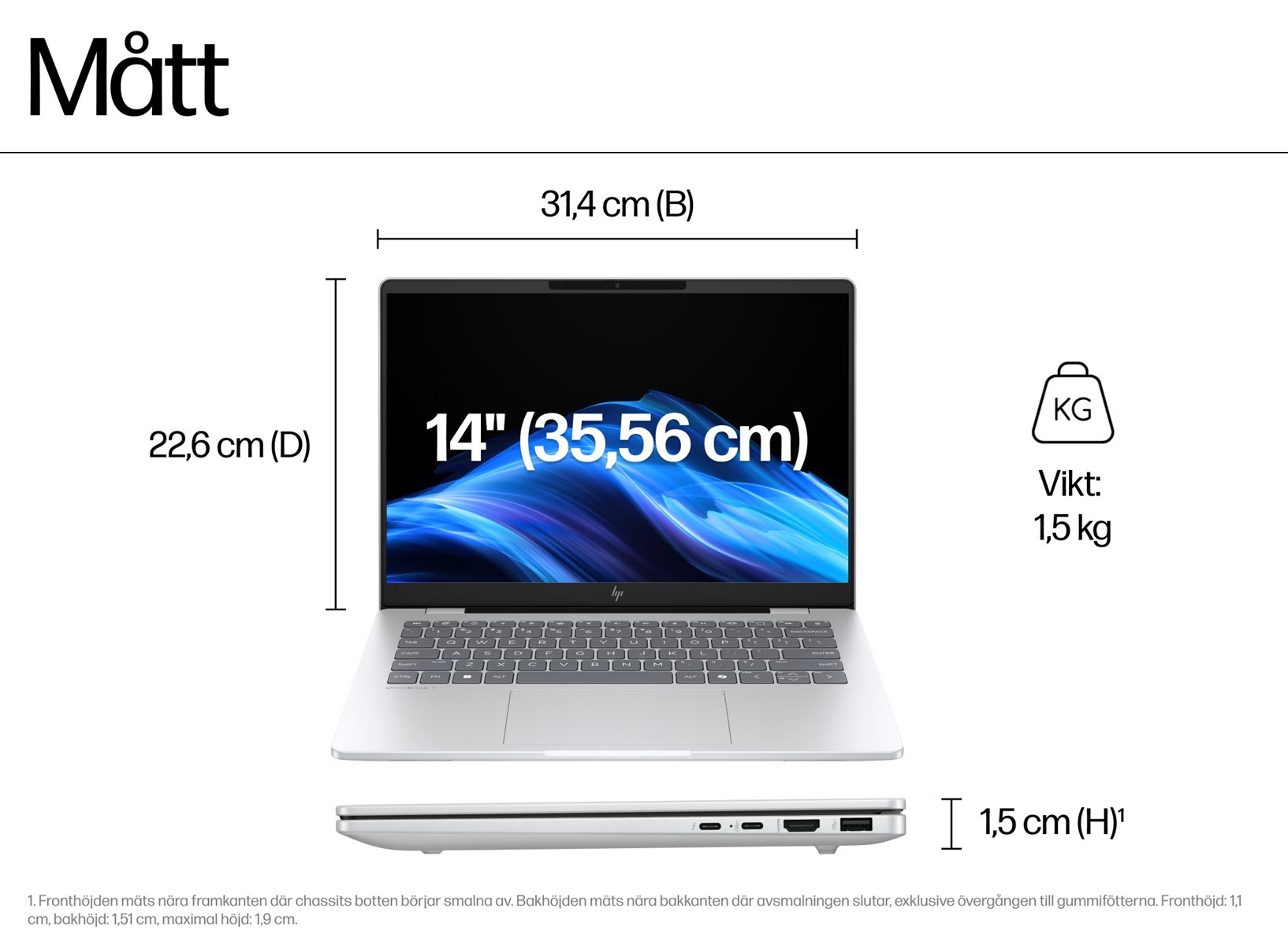 HP OmniBook 7 Laptop AI Intel Core Ultra 7 14-tum 2K OLED 32/512GB – Glaciärsilver